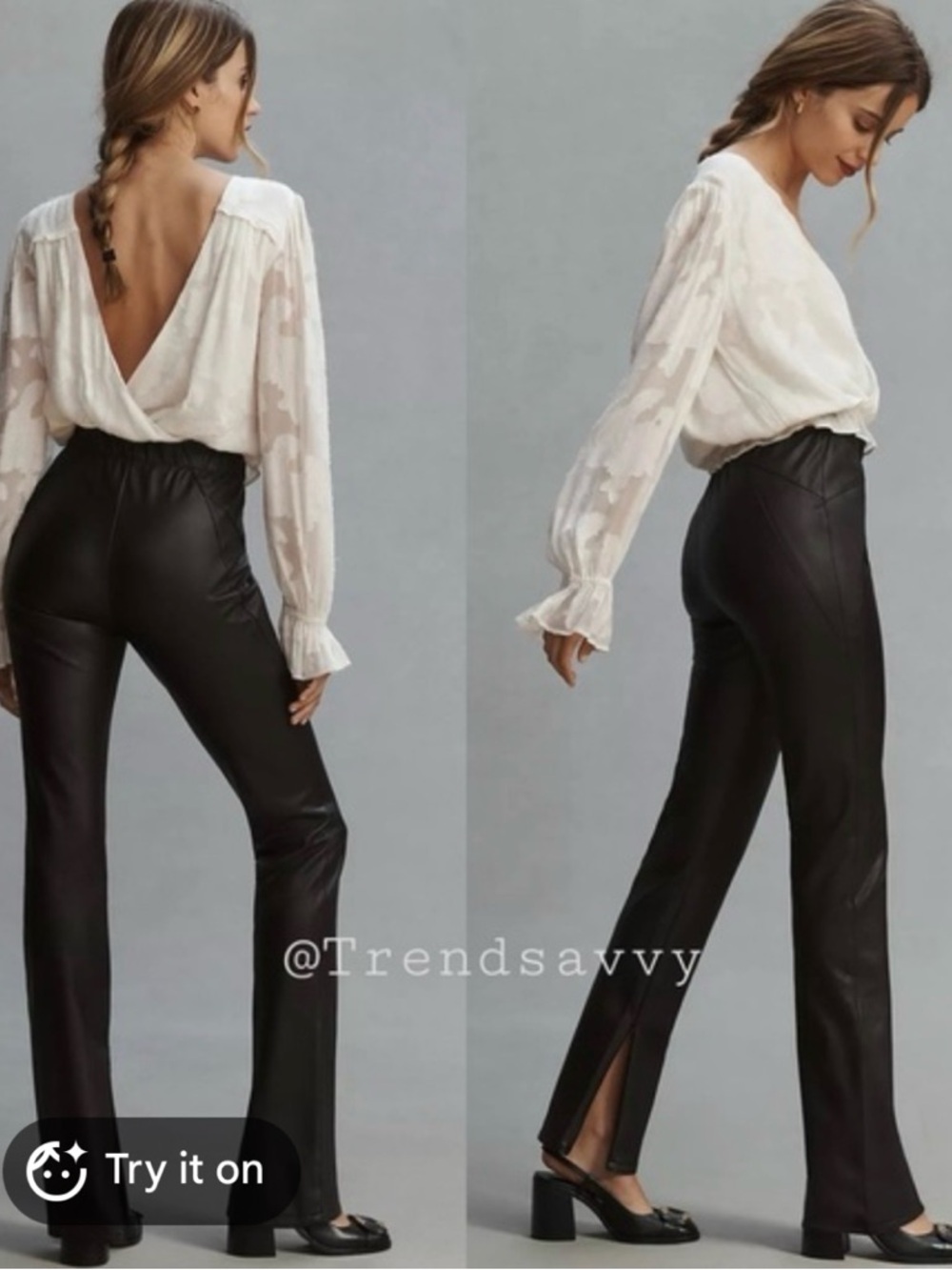 4+ 50%Off | Anthropologie Black Faux Leather Pants High Rise Skinny Chic Size 27